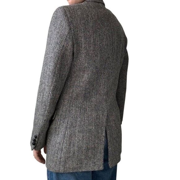 Vintage Mens Harris Tweed Black Gray Chevron Wool Preppy Sport Coat Blazer 36R - Picture 8 of 10